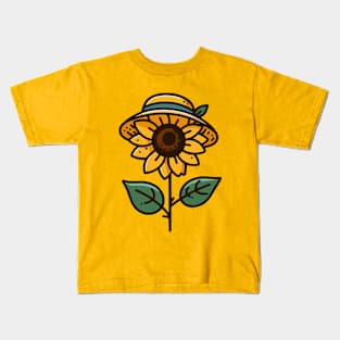 sunflower wearing straw hat Kids T-Shirt